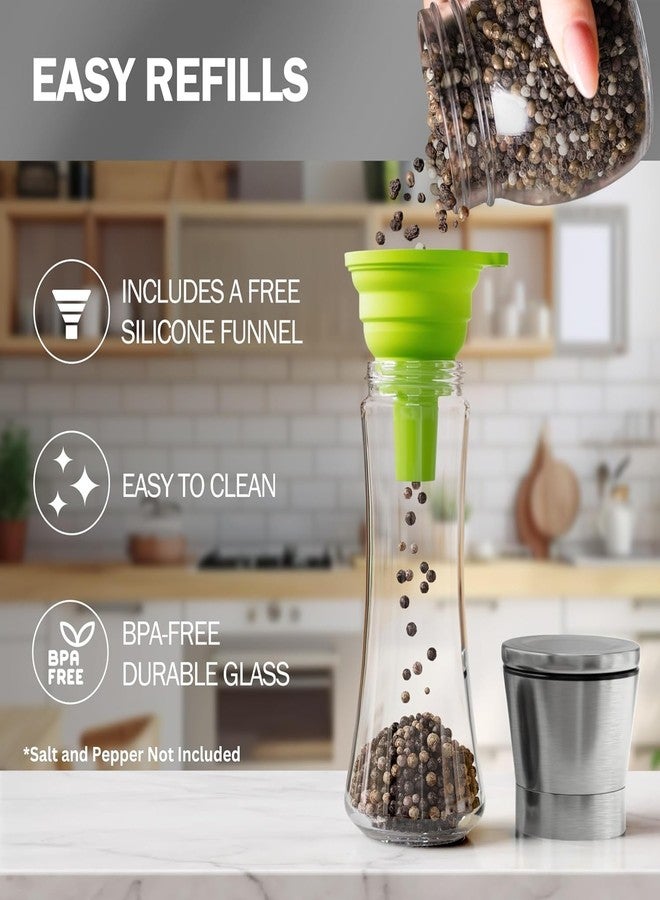 KELVEE طقم مطحنة ملح وفلفل بحر من الفولاذ المقاوم للصدأ الممتاز من KELVEE مكون من قطعتين - شفرات سيراميك، خشونة قابلة للتعديل، هزازات ملح وفلفل زجاجية طويلة قابلة لإعادة التعبئة - مطحنة توابل للمطبخ (عبوة يدوية من قطعتين) - Image 5